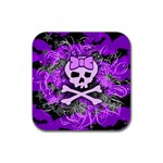 Purple Girly Skull Rubber Square Coaster (4 pack)