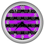Purple Goth Skulls  Wall Clock (Silver)