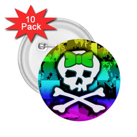 Rainbow Skull 2.25  Button (10 pack) from UrbanLoad.com Front
