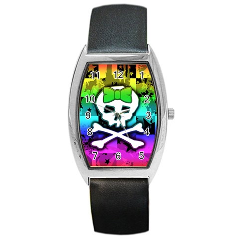 Rainbow Skull Barrel Style Metal Watch from UrbanLoad.com Front