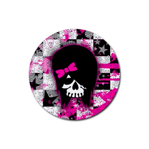 Scene Kid Girl Skull Rubber Round Coaster (4 pack) from UrbanLoad.com Front