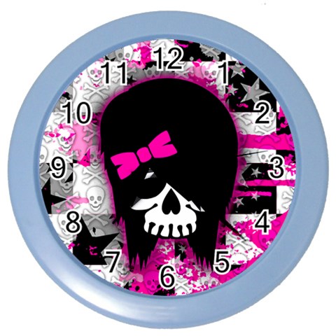 Scene Kid Girl Skull Color Wall Clock from UrbanLoad.com Front