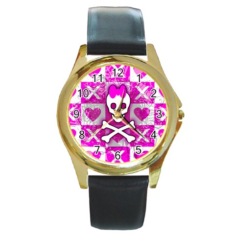 Skull Princess Round Gold Metal Watch from UrbanLoad.com Front