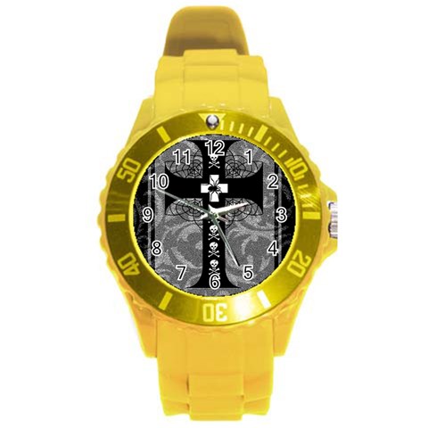 Spider Web Cross Round Plastic Sport Watch Large from UrbanLoad.com Front