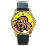 Dog Round Gold Metal Watch