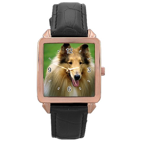 Use Your Dog Photo Collie Rose Gold Leather Watch  from UrbanLoad.com Front