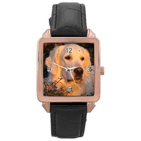 Use Your Dog Photo Golden Retriever Rose Gold Leather Watch  from UrbanLoad.com Front