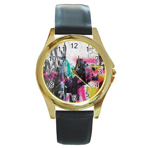 Graffiti Grunge Round Gold Metal Watch from UrbanLoad.com Front