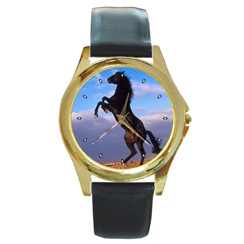Horse Stallion Round Gold Metal Watch from UrbanLoad.com Front