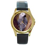 African Grey Parrot Round Gold Metal Watch