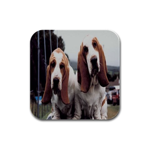 basset hounds two Rubber Square Coaster (4 pack) from UrbanLoad.com Front