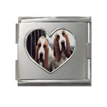 basset hounds two Mega Link Heart Italian Charm (18mm)