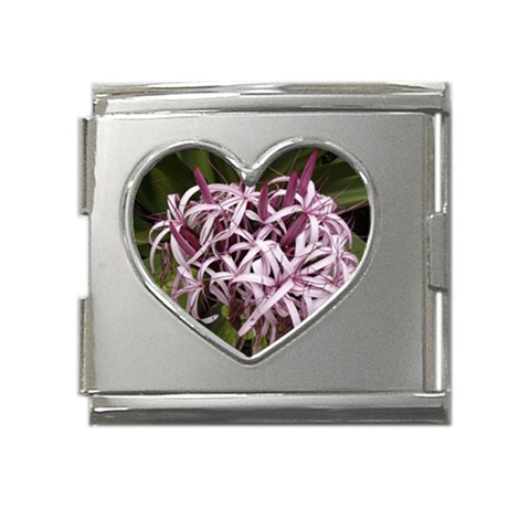 purple flowers Mega Link Heart Italian Charm (18mm) from UrbanLoad.com Front