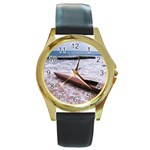 kayak in ocean Round Gold Metal Watch