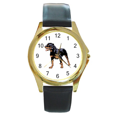 Rottweiler  Round Gold Metal Watch from UrbanLoad.com Front