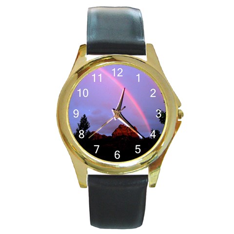 Rainbow Round Gold Metal Watch from UrbanLoad.com Front