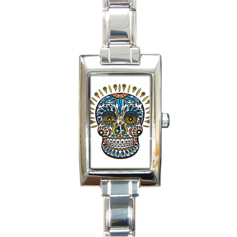 Mexican Skull Rectangular Italian Charm Watch from UrbanLoad.com Front