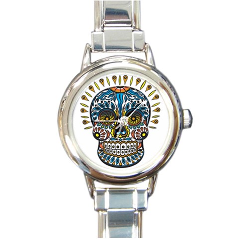 Mexican Skull Round Italian Charm Watch from UrbanLoad.com Front