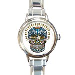 Mexican Skull Round Italian Charm Watch