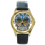 Mexican Skull Round Gold Metal Watch