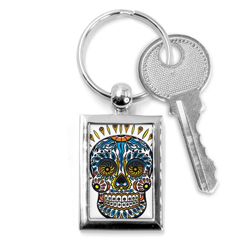 Mexican Skull Key Chain (Rectangle) from UrbanLoad.com Front