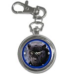 Black Leopard - Quality Round Silver Tone Keychain Watch