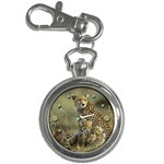 I Love Cheetahs - (Painted Effect) Quality Round Silver Tone Keychain Watch