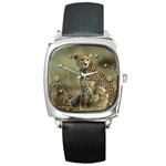 I Love Cheetahs - (Painted Effect) Quality Square Style Leather Strap Watch