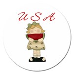USA Girl With Watermelon Magnet 5  (Round)