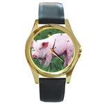 Pig Piglet Round Gold Metal Watch