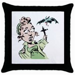 Scared Woman Holding Cross Throw Pillow Case (Black)