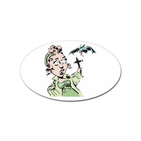 Scared Woman Holding Cross Sticker Oval (10 pack) from UrbanLoad.com Front