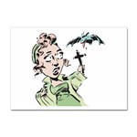 Scared Woman Holding Cross Sticker A4 (100 pack)