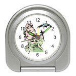 Scared Woman Holding Cross Travel Alarm Clock