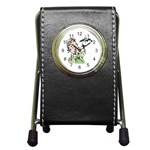 Scared Woman Holding Cross Pen Holder Desk Clock