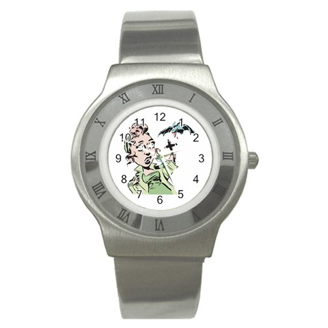 Scared Woman Holding Cross Stainless Steel Watch from UrbanLoad.com Front