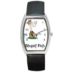 stupid fish Barrel Style Metal Watch