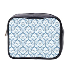 White On Light Blue Damask Mini Travel Toiletry Bag (Two Sides) from UrbanLoad.com Front