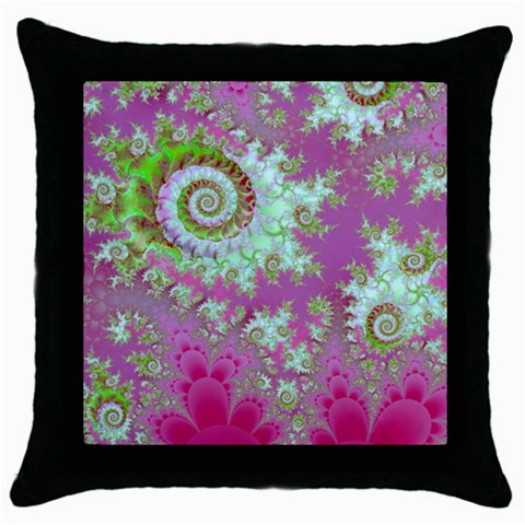 Raspberry Lime Surprise, Abstract Sea Garden  Black Throw Pillow Case from UrbanLoad.com Front