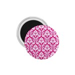 White On Hot Pink Damask 1.75  Button Magnet