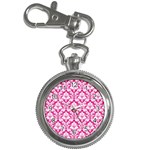 White On Hot Pink Damask Key Chain Watch
