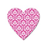 White On Hot Pink Damask Magnet (Heart)