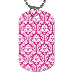 White On Hot Pink Damask Dog Tag (Two-sided) 
