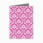White On Hot Pink Damask Mini Greeting Card (8 Pack)