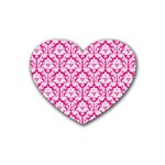 White On Hot Pink Damask Drink Coasters (Heart)