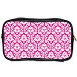 White On Hot Pink Damask Travel Toiletry Bag (One Side)