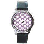 Lilac Polkadot Round Leather Watch (Silver Rim)