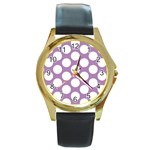 Lilac Polkadot Round Leather Watch (Gold Rim) 