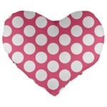 Pink Polkadot 19  Premium Heart Shape Cushion