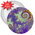 Sea Shell Spiral, Abstract Violet Cyan Stars 3  Button (100 pack)